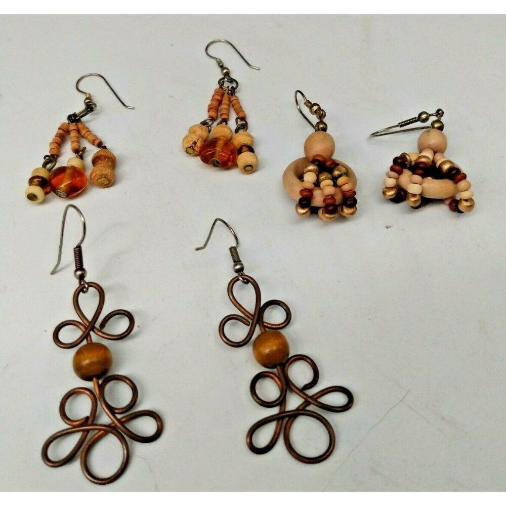 Vintage Boho Hook Earrings (3 sets) Earth Colors(browns, beige)